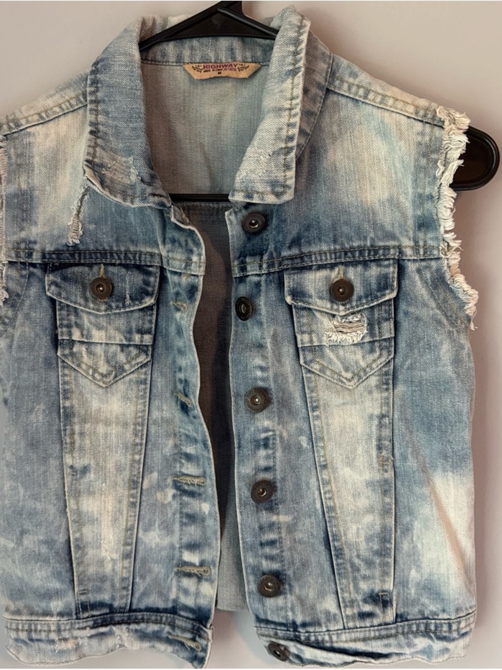 Highway Jeans Distressed Light Wash Denim Vest